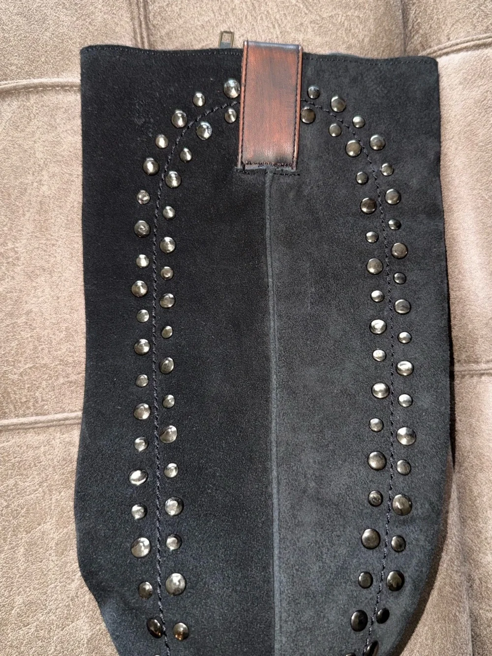 Freebird Daisy Black Suede Over-the-Knee Studded Boots with Brown Harness